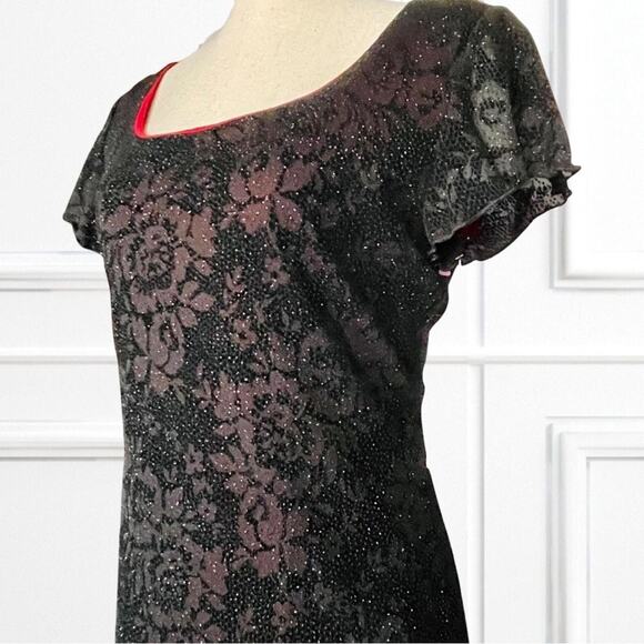 90s AGB Glitter Lace Dress NWT Black w/ Red Lining Women’s 8 Formal Hi-Lo - Picture 5 of 11